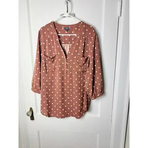 Torrid Harper Brown Polka Dot Career Work Blouse Top Shirt Women's Plus 3 XL